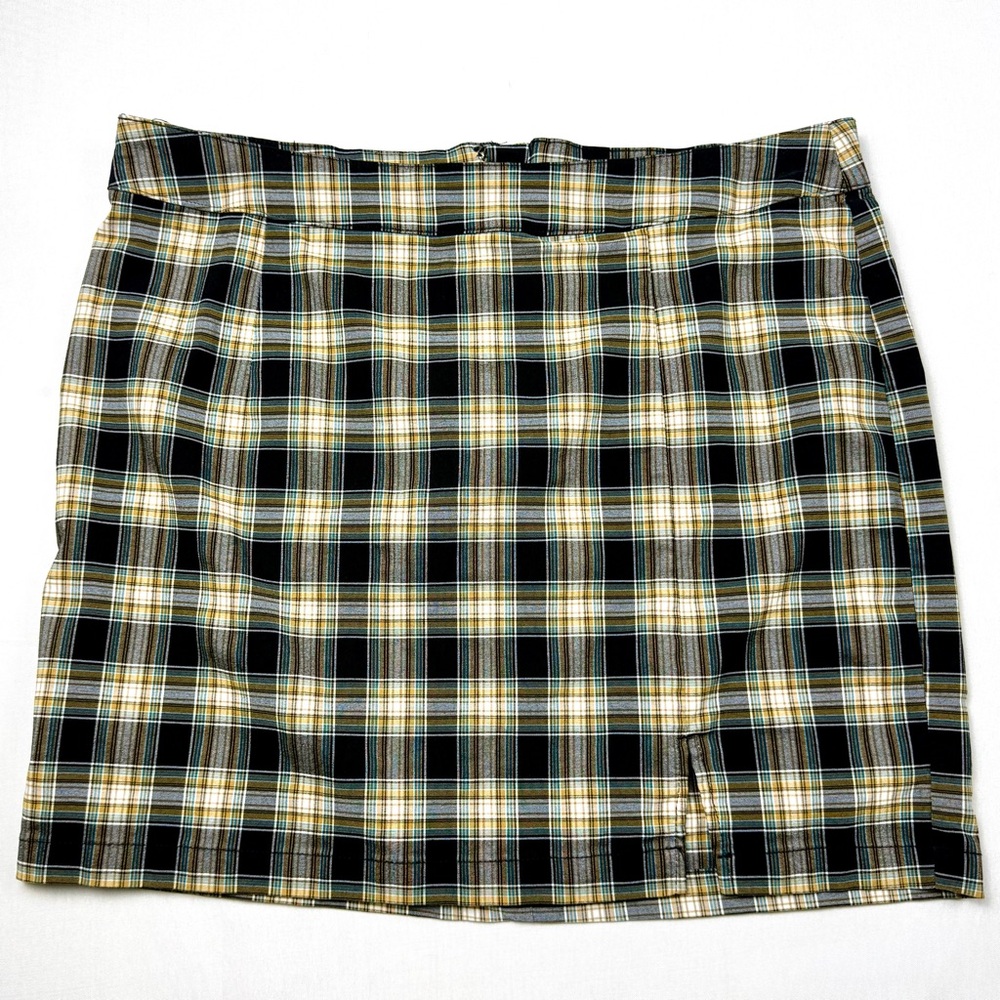 Garage Black Teal and  Tan Grunge Punk 90s Y2K Style Plaid Mini Skirt - Large